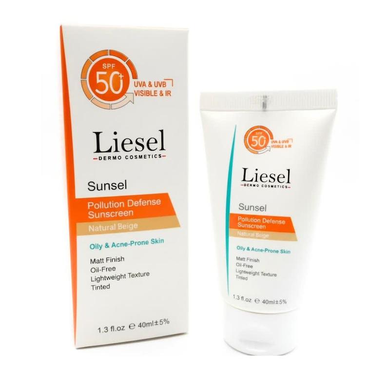 ضدآفتاب رنگی مدل سانسل لایسل (Liesel Sunset Pollution Defense Sunscreen) | محافظت ۳۶۰ درجه با پوشش طبیعی بژ برای پوست‌های چرب و آکنه‌ای (۴۰ میلی‌لیتر)