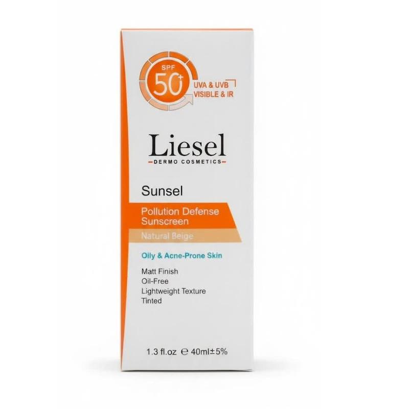 ضدآفتاب رنگی مدل سانسل لایسل (Liesel Sunset Pollution Defense Sunscreen) | محافظت ۳۶۰ درجه با پوشش طبیعی بژ برای پوست‌های چرب و آکنه‌ای (۴۰ میلی‌لیتر)