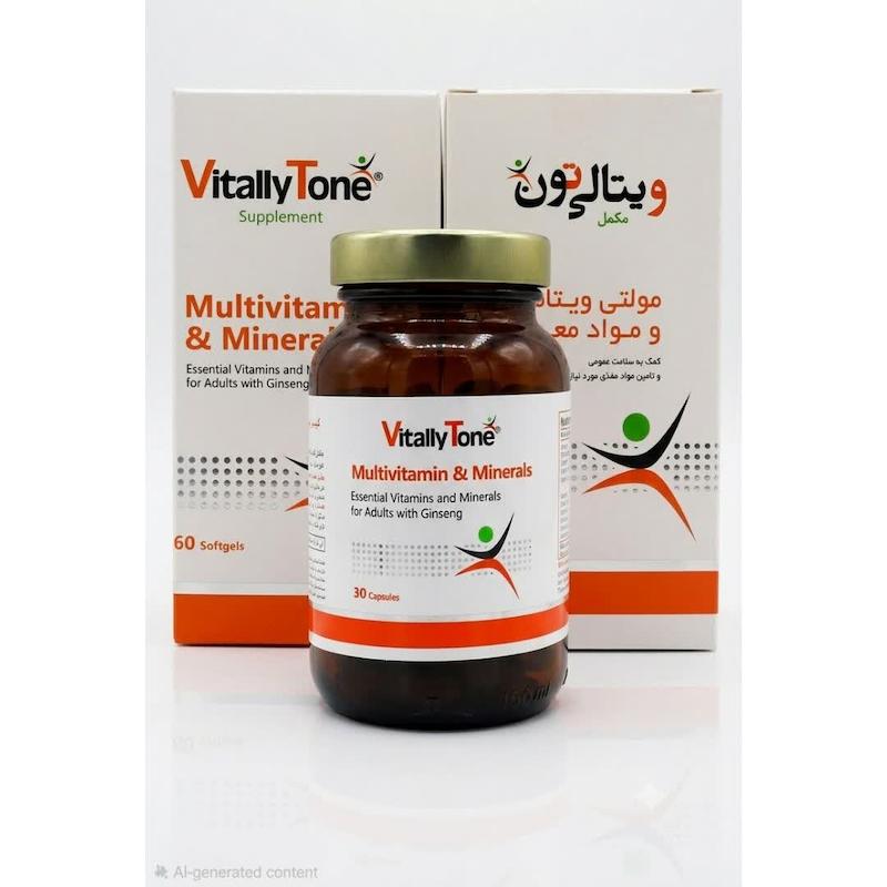 کپسول ویتالی‌تون (Vitally Tone) | مولتی‌ویتامین پیشرفته انرژی‌زا با جینسینگ، کوآنزیم Q10 و DMAE برای بزرگسالان (۶۰ عددی)