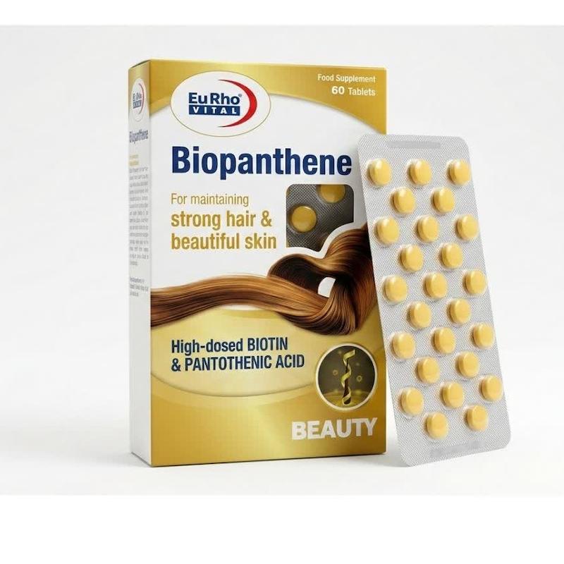 قرص بیوپانتن (Biopanthene) یورو ویتال | دوز انفجاری بیوتین و پانتوتنیک اسید برای توقف ریزش مو، ضخامت تارها و شادابی پوست (۶۰ عددی)