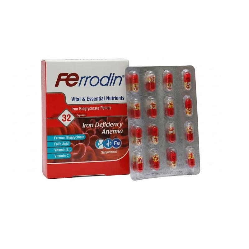 کپسول فرو دین (Ferrodin) آریان سلامت | مکمل پیشرفته آهن بیس‌گلیسینات (جذب بالا، بدون یبوست) برای درمان کم‌خونی (۳۲ عددی)