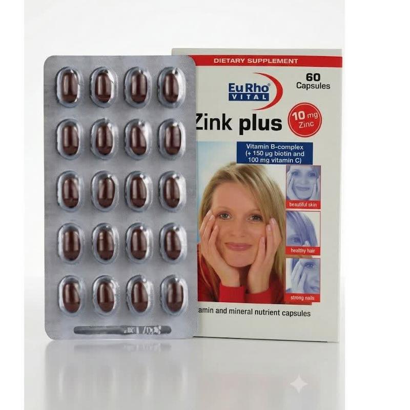 کپسول زینک پلاس (Zink plus) یورو ویتال | مکمل کامل روی، ویتامین C و گروه B برای سلامت پوست، مو و سیستم ایمنی (۶۰ عددی)