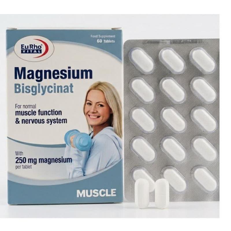 قرص منیزیم بیس‌گلیسینات (Magnesium Bisglycinat) یورو ویتال | پیشرفته‌ترین فرم کلات‌شده منیزیم برای عضلات، اعصاب و رفع خستگی (۶۰ عددی)