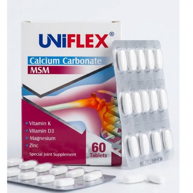 قرص یونی‌فلکس (UNIFLEX) آبیان | مکمل تخصصی مفاصل با ترکیب طلایی کلسیم و MSM؛ کاهش التهاب، تسکین درد و استحکام استخوان (۶۰ عددی)