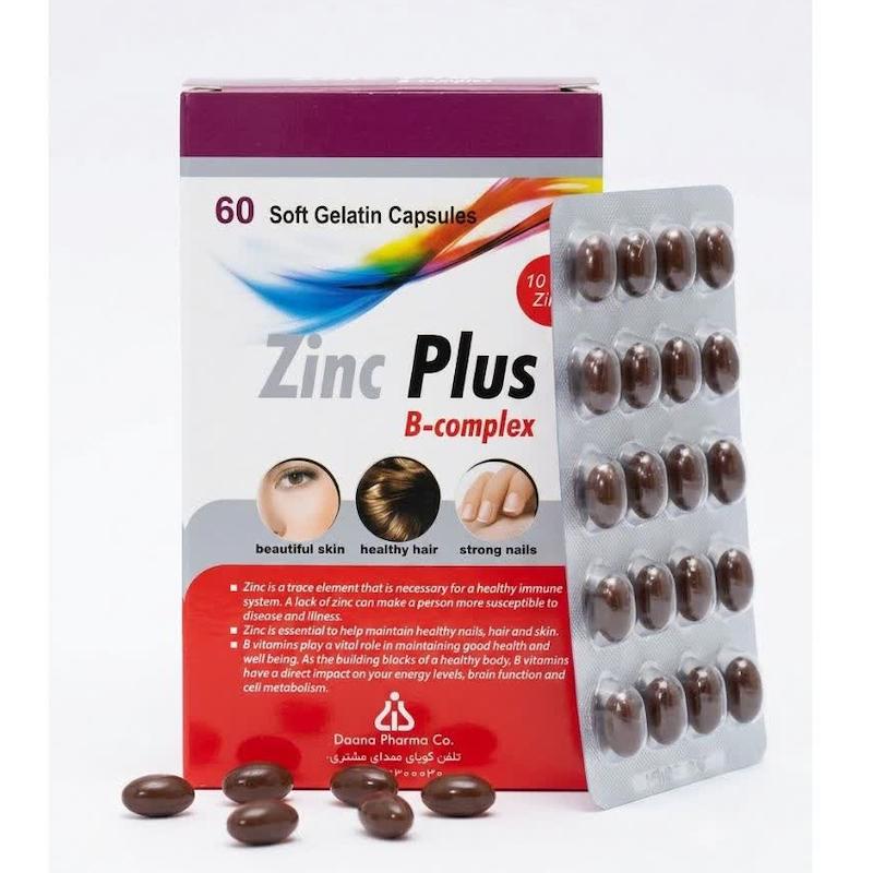 کپسول زینک پلاس (Zinc Plus) دانا | مکمل جامع روی و ویتامین‌های گروه B برای زیبایی پوست، مو، ناخن و تقویت انرژی (۶۰ عددی)