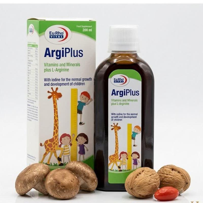 شربت آرژای‌پلاس (ArgiPlus) یورو ویتال | مکمل رشد جامع کودکان و نوجوانان با ال-آرژینین، ید و کلسیم برای رشد قد و هوش (۲۰۰ میلی‌لیتر)