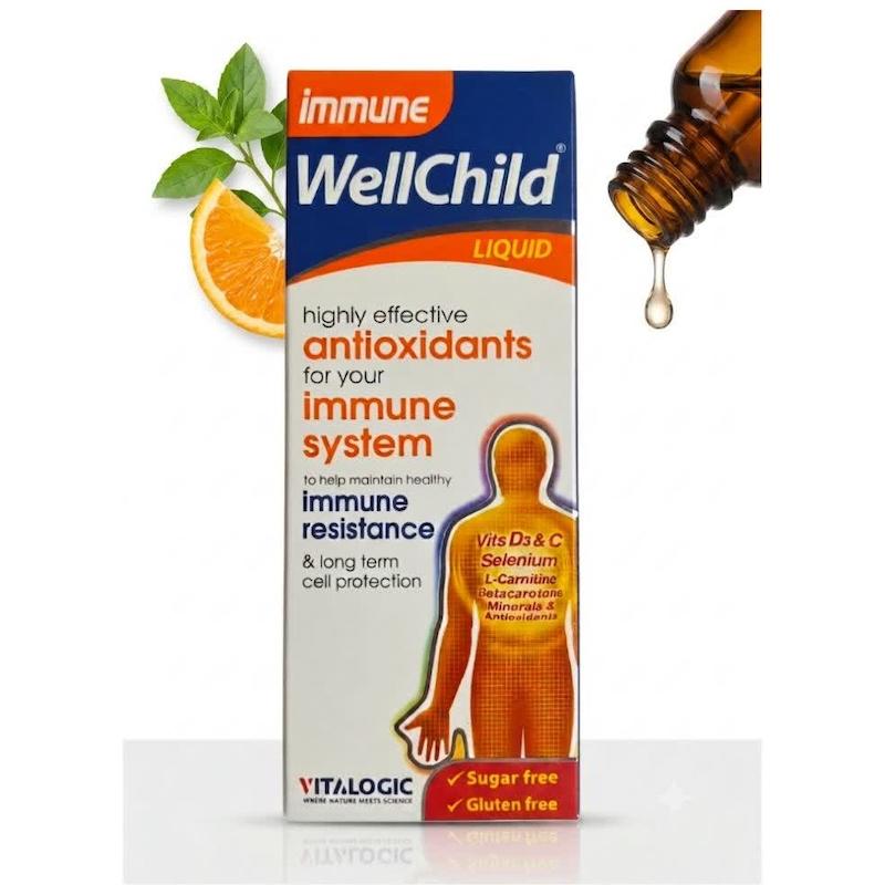 شربت ایمون ول‌چایلد (Immune WellChild) ویتالوجیک | مکمل مایع ۱۸ ماده مغذی برای تقویت سیستم ایمنی و محافظت سلولی کودکان و بزرگسالان (۲۰۰ میلی‌لیتر)