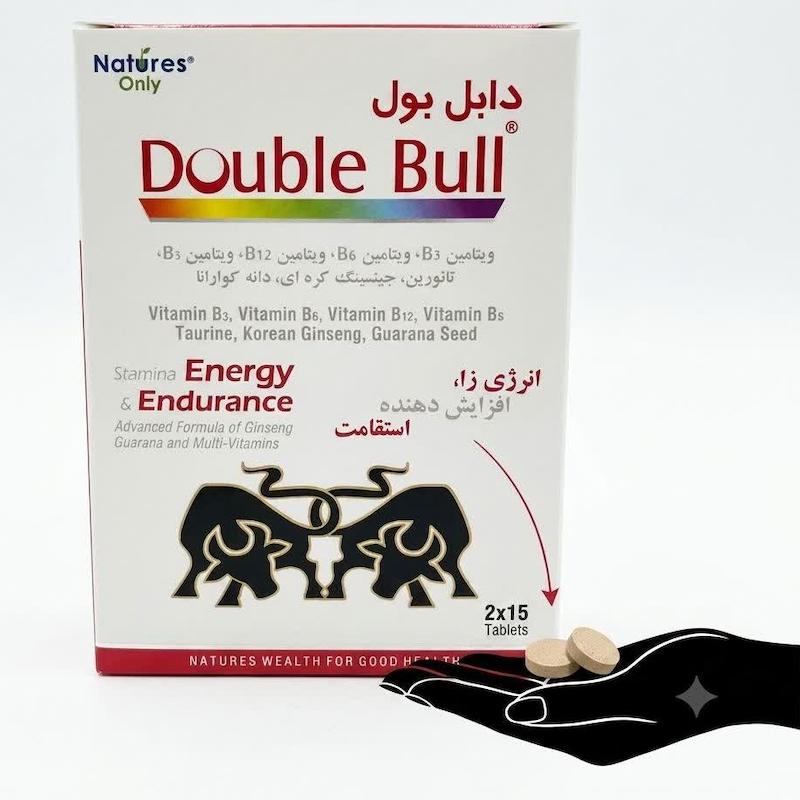 قرص دابل بول (Double Bull) نیچرز اونلی | مکمل انفجاری انرژی و استقامت با جینسینگ کره‌ای، گوارانا و تائورین (۳۰ عددی)