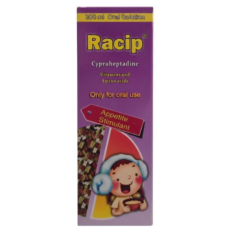 شربت راسیپ (Racip) | محلول خوراکی محرک اشتها با سایپروهپتادین، اسیدهای آمینه و ویتامین‌ها برای کودکان و بزرگسالان (۲۰۰ میلی‌لیتر)