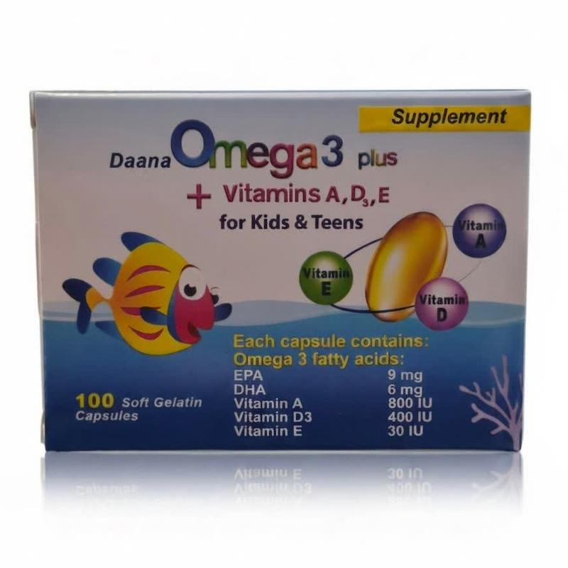 کپسول امگا ۳ پلاس (Omega 3 plus) دانا | مکمل پیشرفته امگا ۳ و ویتامین‌های A، D3، E برای کودکان و نوجوانان (۱۰۰ عددی)