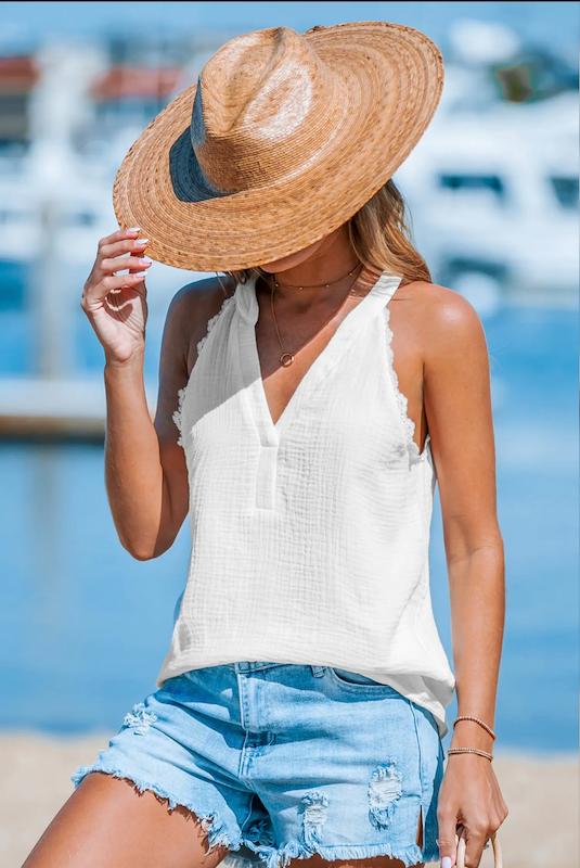 تاپ نخی آستین توردوزی شده 