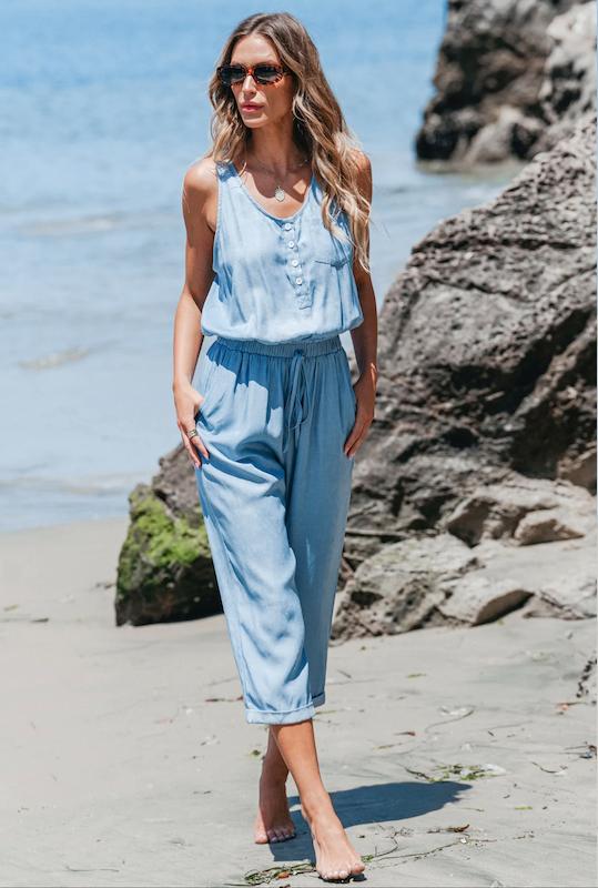 جامپ سوت آبی آسمانی طرح جین 