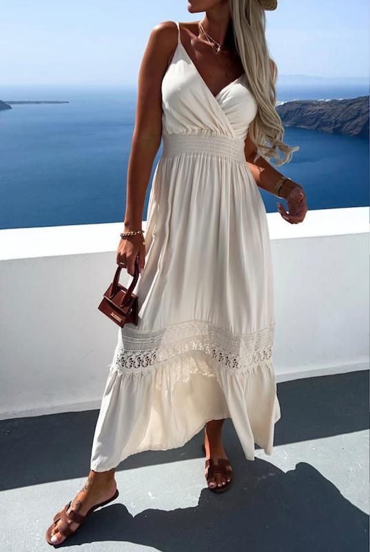 پیراهن ساحلی نخی سفید بندی