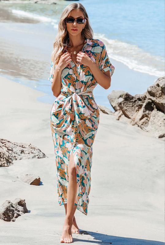 پیراهن ساحلی نخی ماکسی استوایی سایز 38 40