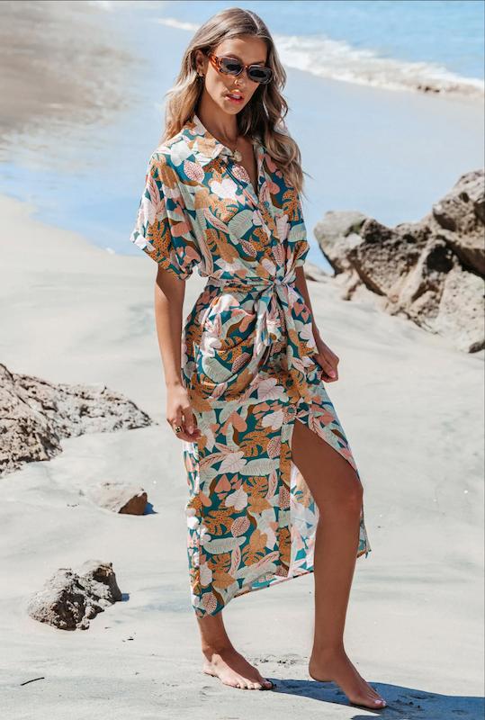 پیراهن ساحلی نخی ماکسی استوایی سایز 40 42