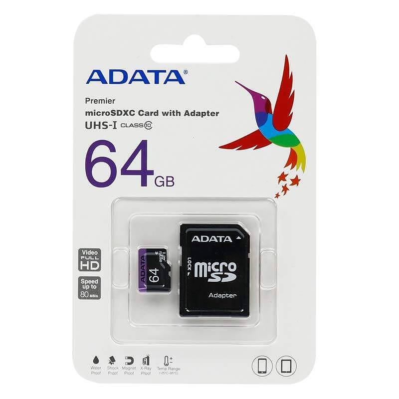 ADATA Premier microSDXC & adapter UHS-I U1 Class 10-100MB/s - 64GB (گارانتی شرکت آونگ)