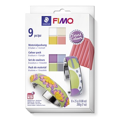 خمیر پلیمری مدل‌سازی فیمو استدلر - سافت - بسته‌ی ۸ رنگ ترند ۲۲-۲۳ با یک دستبند