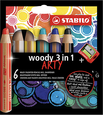 مداد رنگی استابیلو مدل آرتی ARTY چوبی ۳ در ۱  عدد شش رنگ با یک مداد تراش