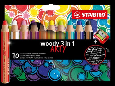 مداد رنگی استابیلو مدل آرتی ARTY چوبی ۳ در ۱  عدد ده رنگ با یک مداد تراش