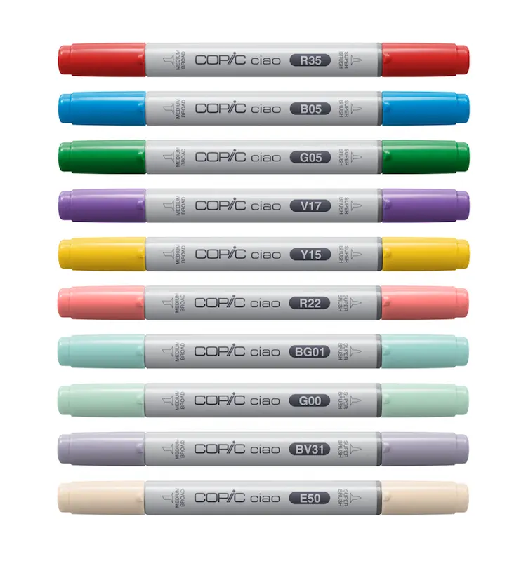 مجموعه‌ی ۱۰ تایی ماژیک کوپیک copic سری رزق و برقی Sparkle Set به همراه دو فاین لاینر