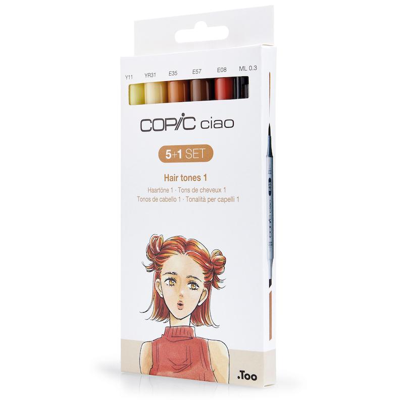 مجموعه‌ی ۱ + ۵ تایی ماژیک کوپیک copic سری ciao تُن‌های مو ۱
