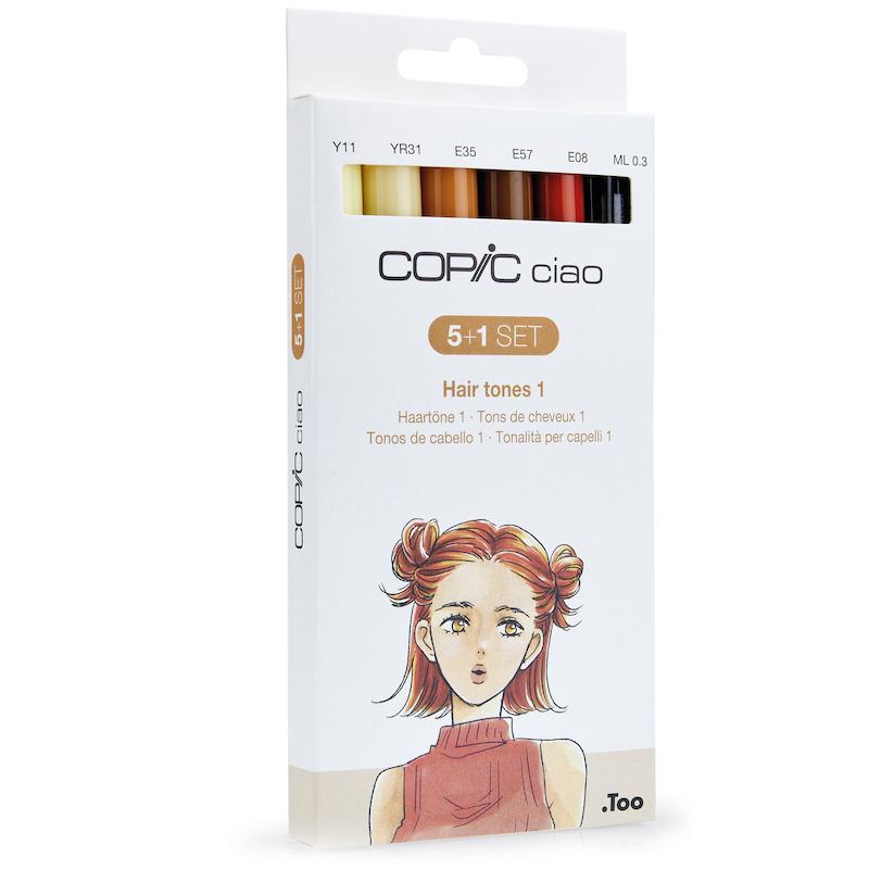 مجموعه‌ی ۱ + ۵ تایی ماژیک کوپیک copic سری ciao تُن‌های مو ۱