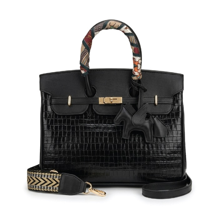 کیف چرم  HERMES وارداتی کروکو مشکی، هرمس
