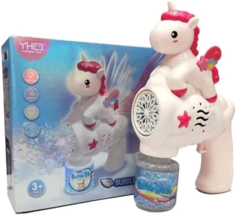 تفنگ حباب ساز مخزن دار باتری خور با چراغ مدل یونیکورن YHO TOYS