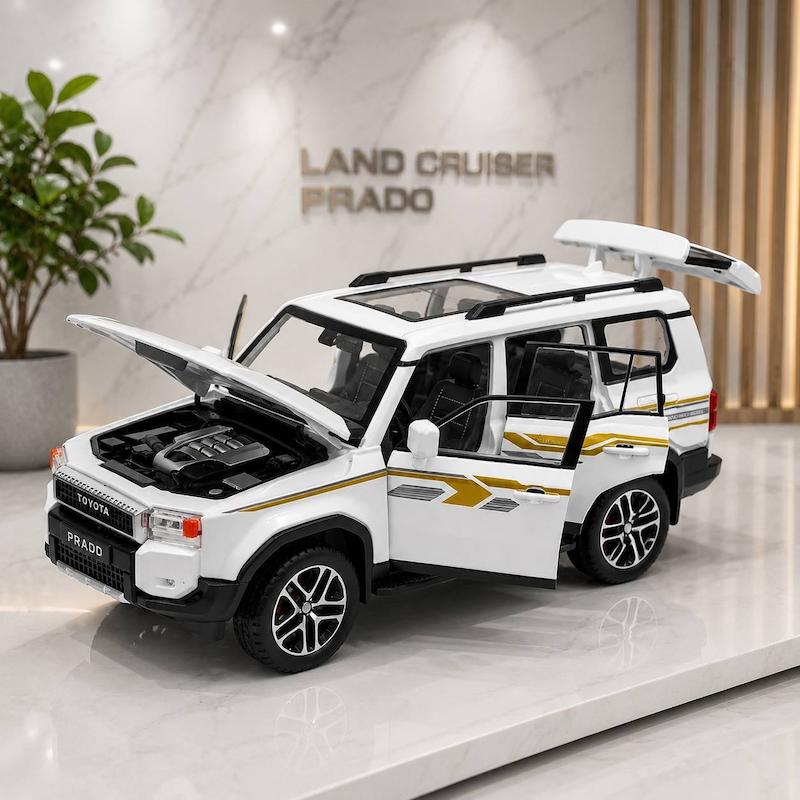 ماکت فلزی Toyota Land Cruiser Prado سفید با درب و کاپوت بازشو