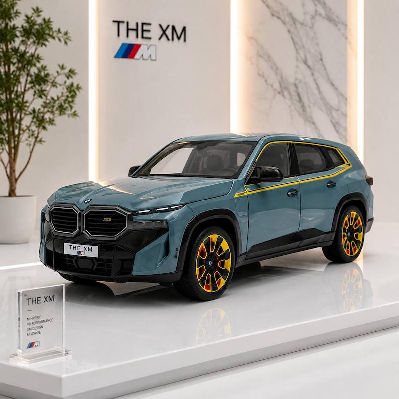 ماکت فلزی BMW XM آبی‌خاکستری با درب، کاپوت و صندوق بازشو