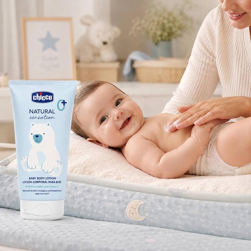 لوسیون بدن کودک چیکو Chicco Natural Sensation حاوی شی‌باتر و ویتامین E