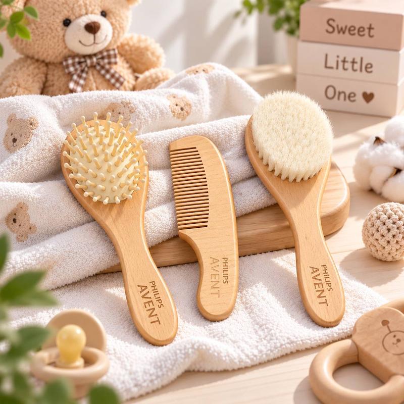 ست شانه و برس چوبی لوکس نوزاد Philips Avent سه‌تکه