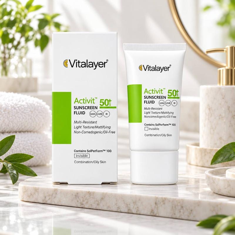 فلوئید ضدآفتاب ویتالیر Activit SPF50+ مناسب پوست مختلط و چرب حجم 50 میلی‌لیتر