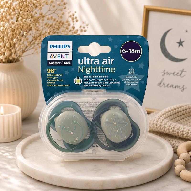 پستانک جفتی اونت Ultra air Nighttime سایز ۱۸-۶ ماه