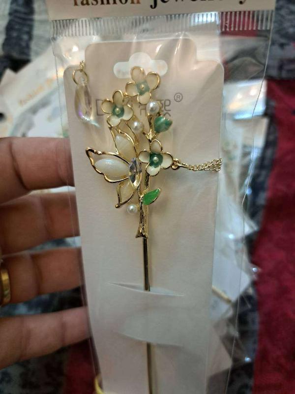 کانزاشی فلزی گل و پروانه مینا کاری آویزدار