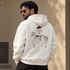 هودی یونیسکس اورسایز باکسی طرح گلدوزی اسب Modern Fashion سفید پرسیسکا