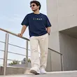 تیشرت مردانه باکسی نخ پنبه طرح مینیمال کمپینگ پرسیسکا