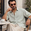 پیراهن مردانه باکسی پارچه پری آستین کوتاه ماچا پرسیسکا
