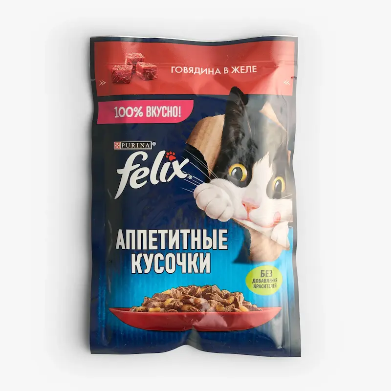 پوچ گربه فلیکس با طعم گوشت گاو در ژله وزن 75 گرم
