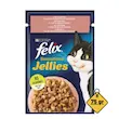 پوچ گربه فلیکس با طعم ماهی قزل آلا و میگو در ژله Felix with Sealach & Shrimp in Jelly وزن 75 گرم