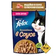 پوچ گربه فلیکس با طعم بوقلمون و بیکن در سس Felix with Turkey & Bacon in Gravy وزن 75 گرم