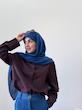 روسری وال نخ آبی کاربنی راه راه 