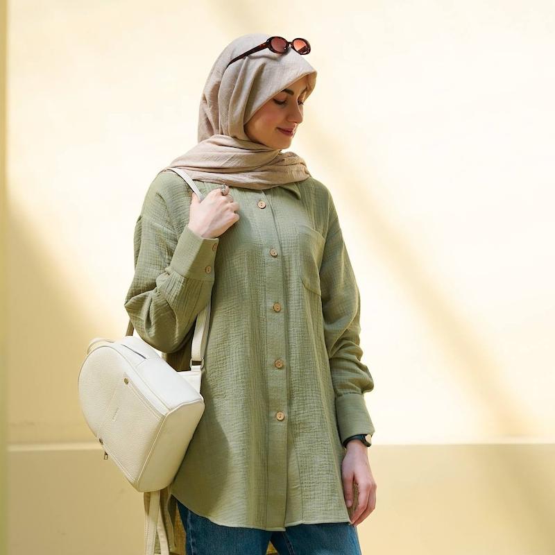 شومیز موسلین بیسیک سبز 