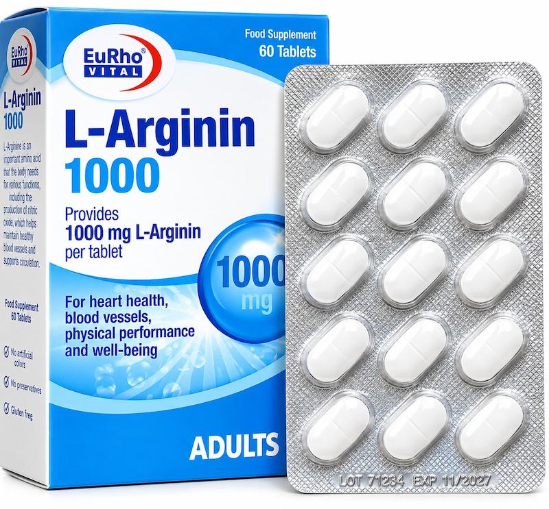 بسته بندی قرص ال آرژینین ۱۰۰۰ یوروویتال اصل در داروخانه شهر دکتر سلجوقی