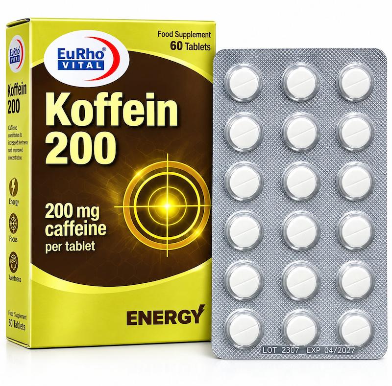 قرص کافئین ۲۰۰ میلی گرم یوروویتال اصل افزایش انرژی - داروخانه شهر دکتر سلجوقی
