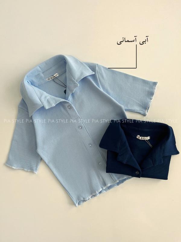 کراپ تیشرت یقه دار دکمه نما