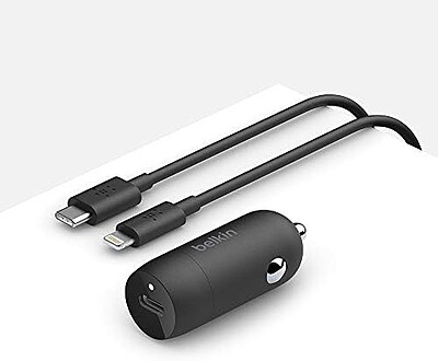 شارژر فندکی ماشین C-۲۰USB وات + به همراه کابل C-USB بلکین مدل CCA003bt04BK