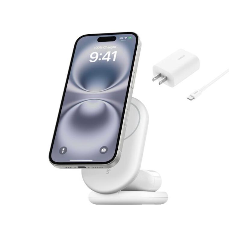 شارژر ۲ کاره و رو میزی بلکین مدل Belkin Boostcharge 2 in 1 Magnetic Foldable Charger