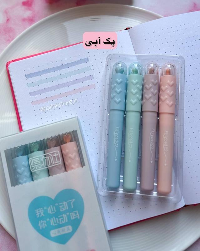 پک ۴ رنگ هایلایتر پاستلی قلبی برند Jiwushe