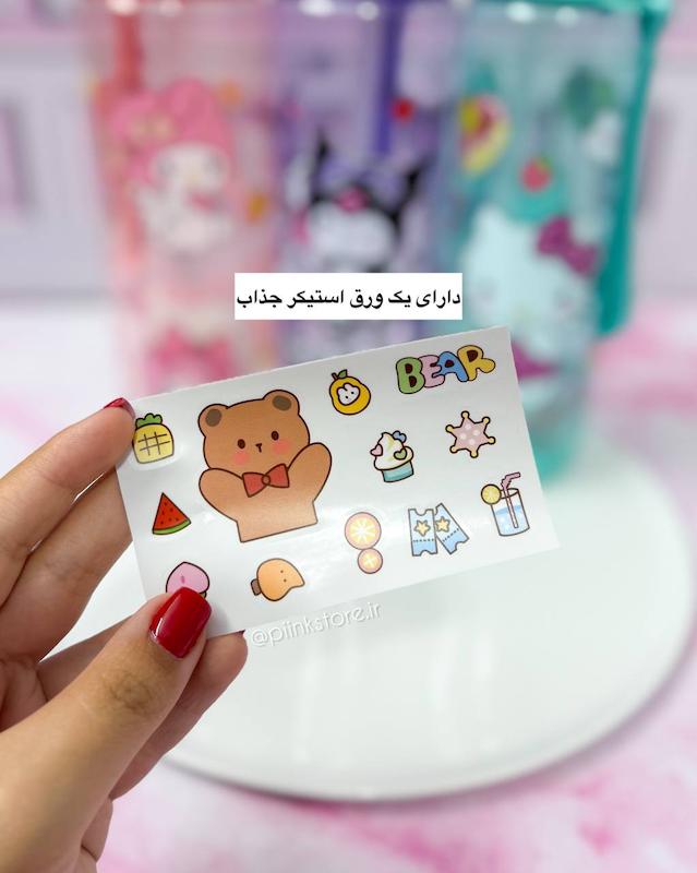 قمقمه کرومی و دوستان نشکن ۱ لیتری نی دار قفل دار + یک ورق استیکر